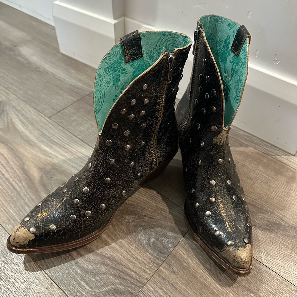 Studded black, distressed, Corral Ankle Boots - Picture 6 of 6